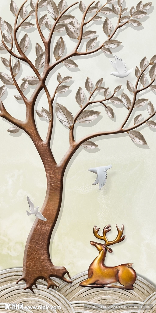 浮雕森林立体麋鹿无框画玄关走道