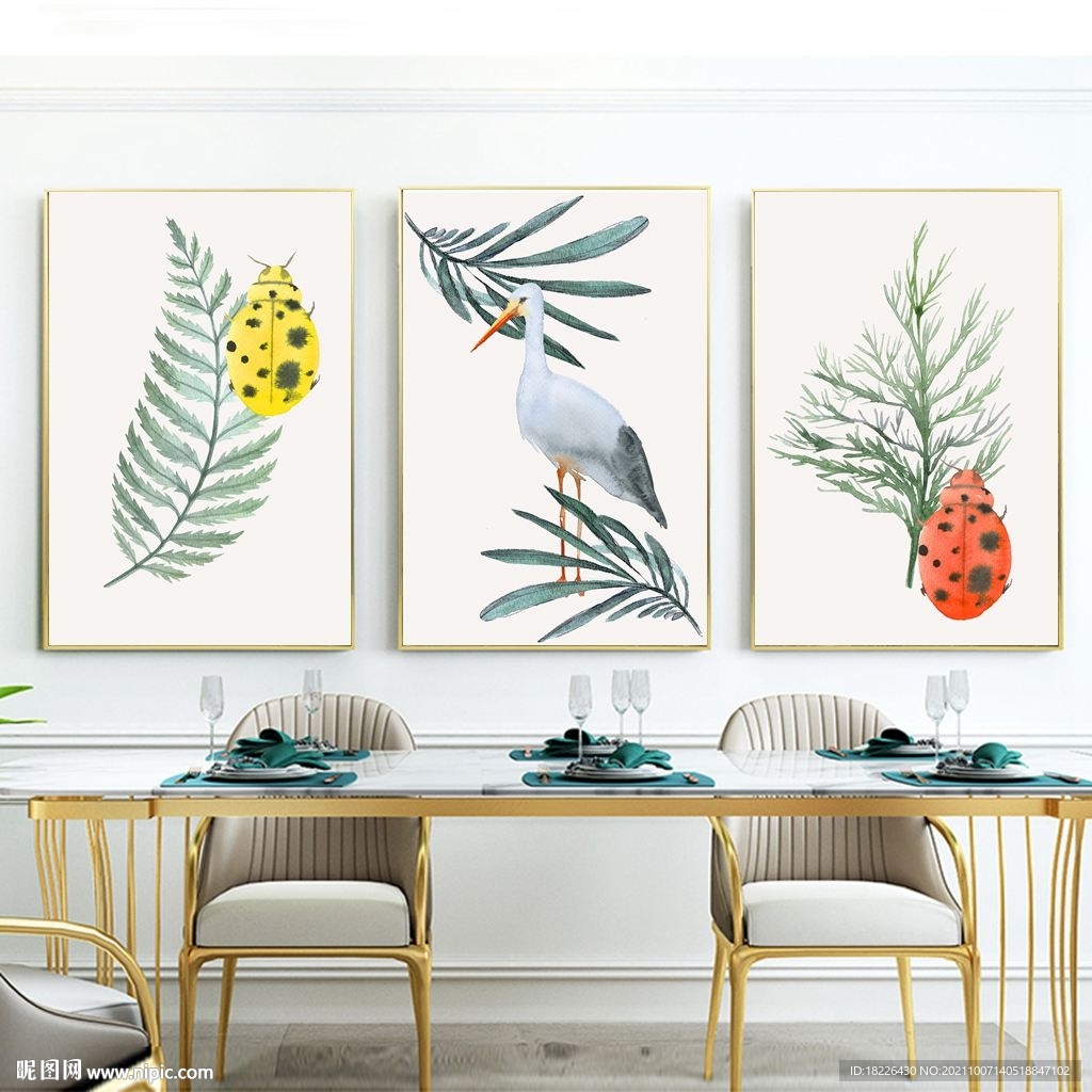 北欧清新水彩树叶动物手绘装饰画