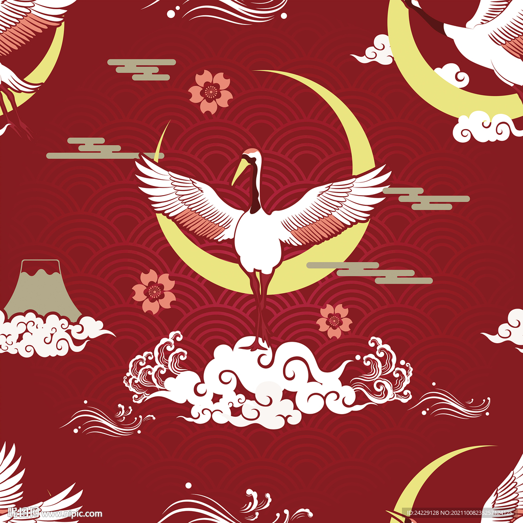 丹顶鹤印花图案 中国风装饰画