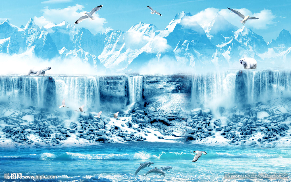 冰天雪地电视背景墙壁画