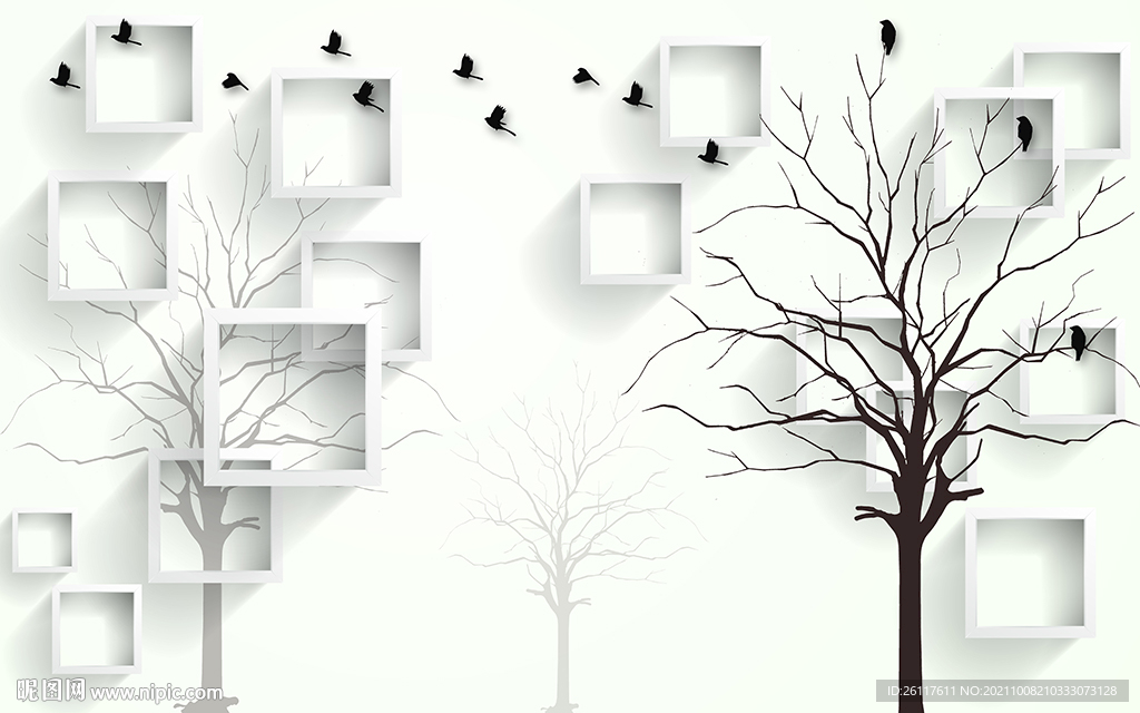 简约小树框框电视背景墙