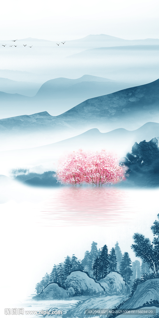 蓝色玄关背景图 TIF分层画