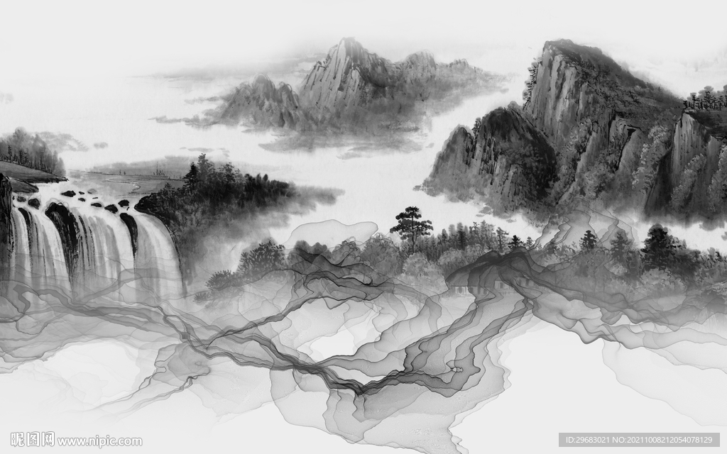 最新 风景客厅山水 tif分层