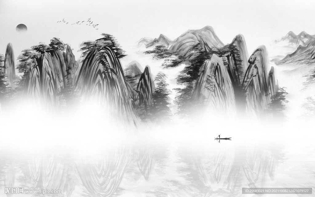 中式风景客厅山水 tif分层