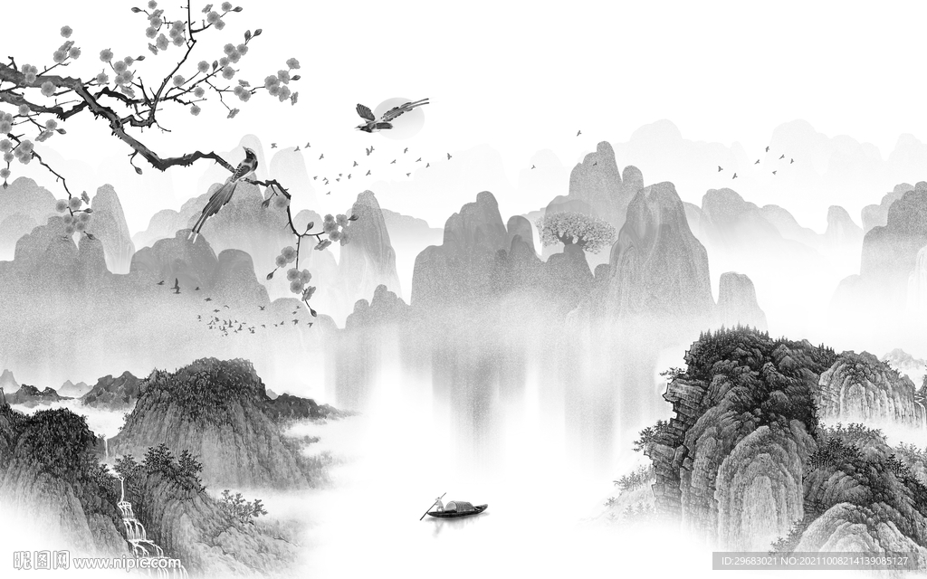 意境风景灰色山水 tif分层