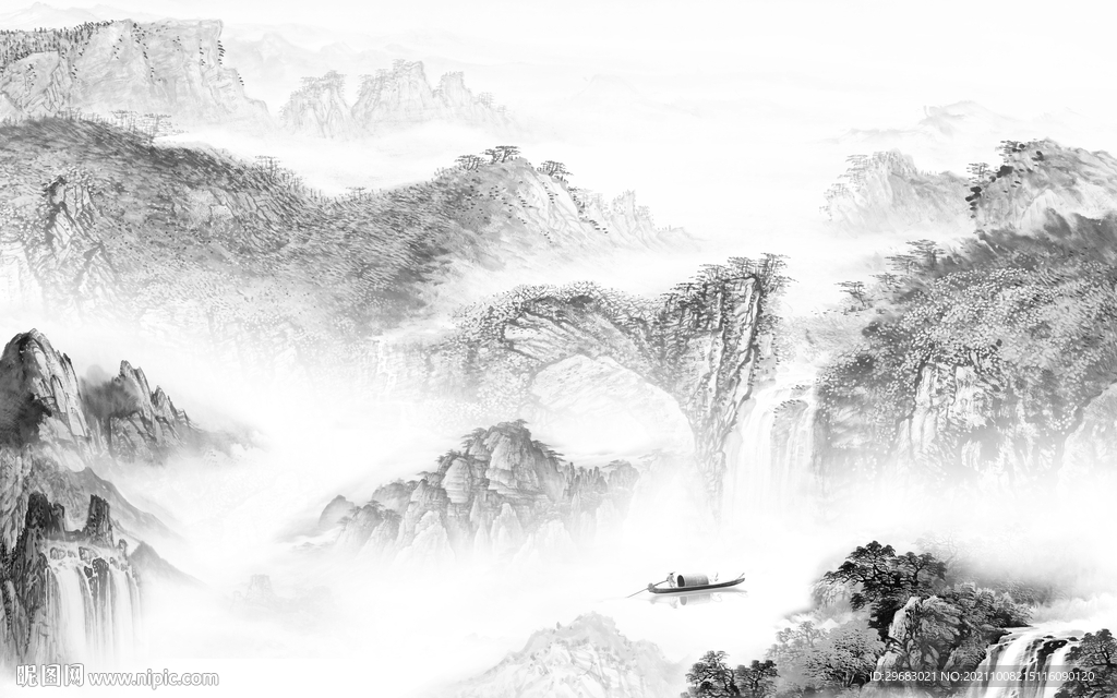 新款现代灰色山水 tif分层