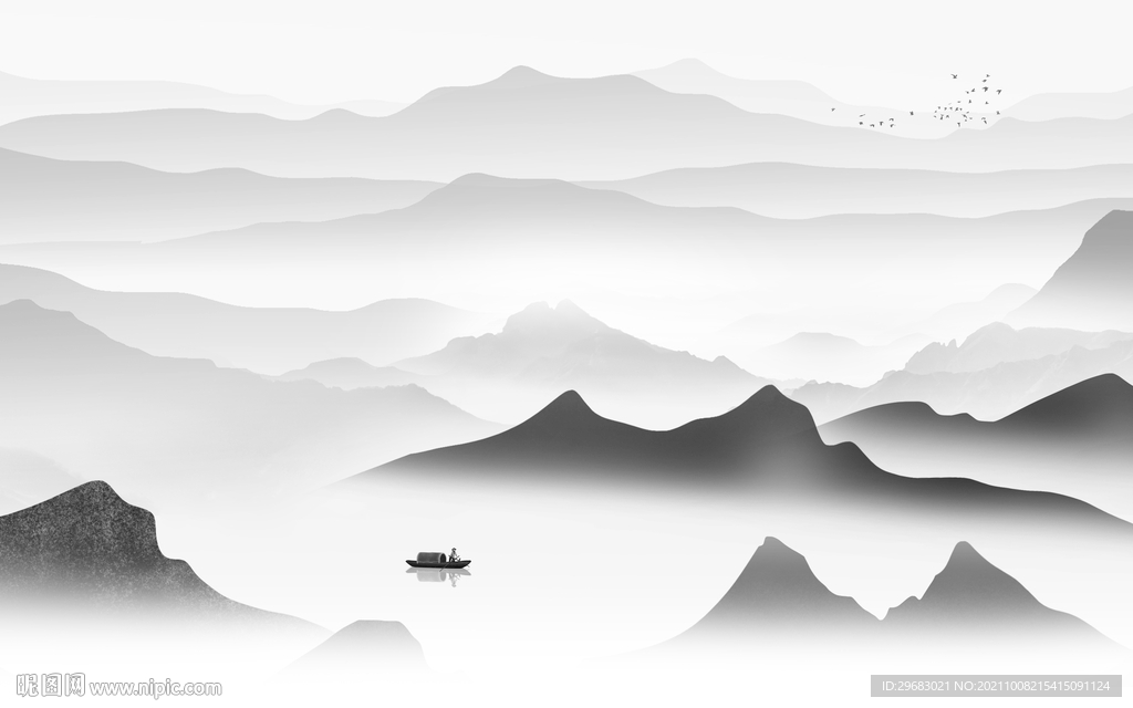 意境最新灰色山水 tif分层