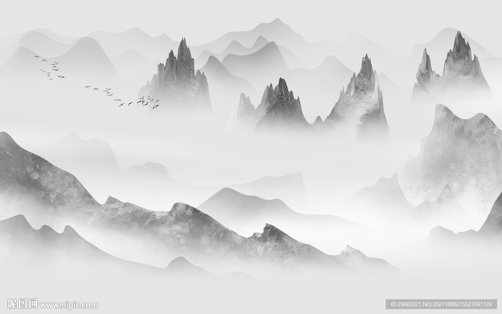 水墨 现代灰色山水 tif分层