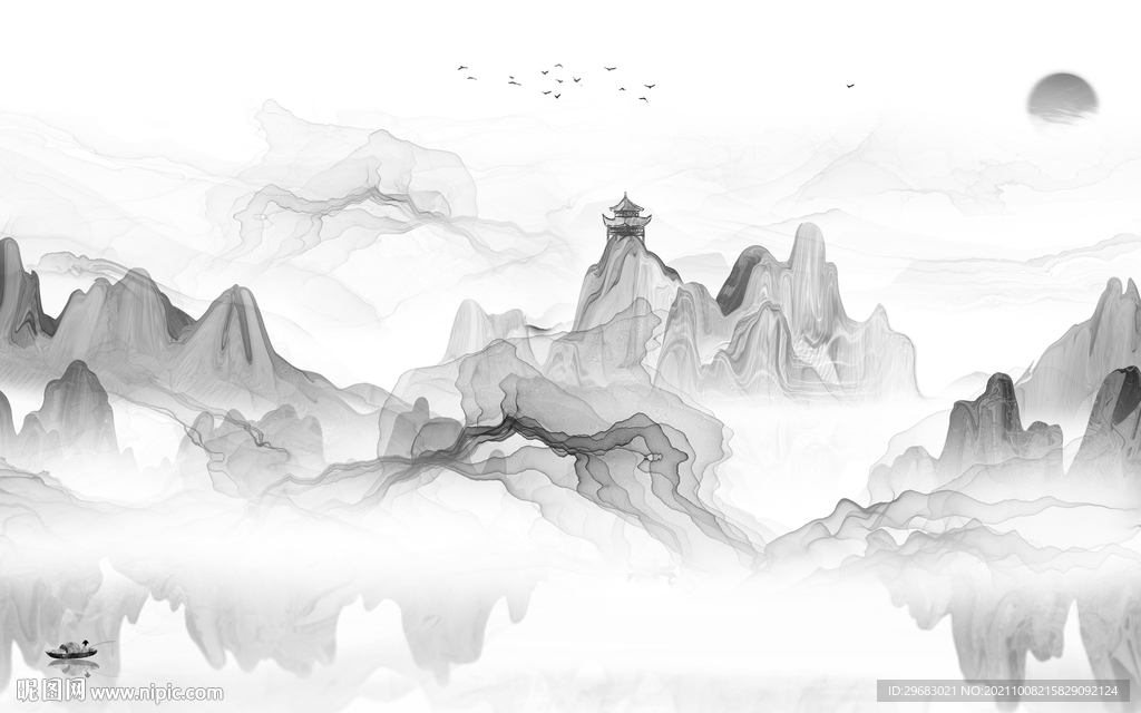 最新款灰色山水 tif分层