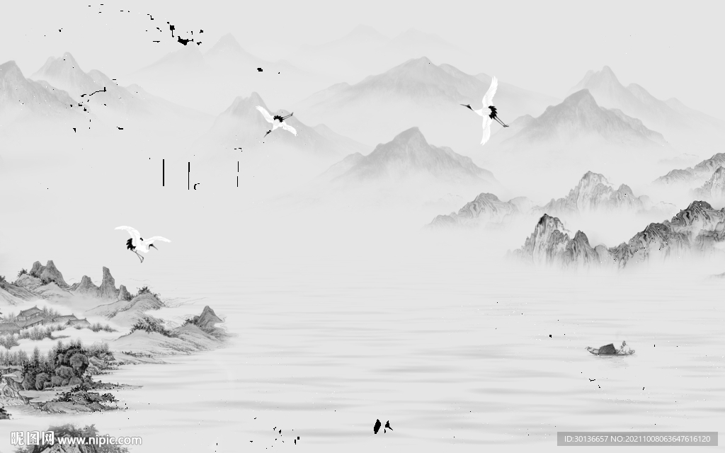 最新灰色山水图 TIF分层画