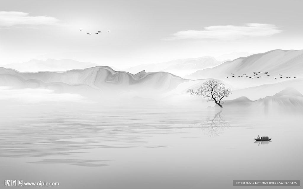 高档 现代灰色山水 TIF分层