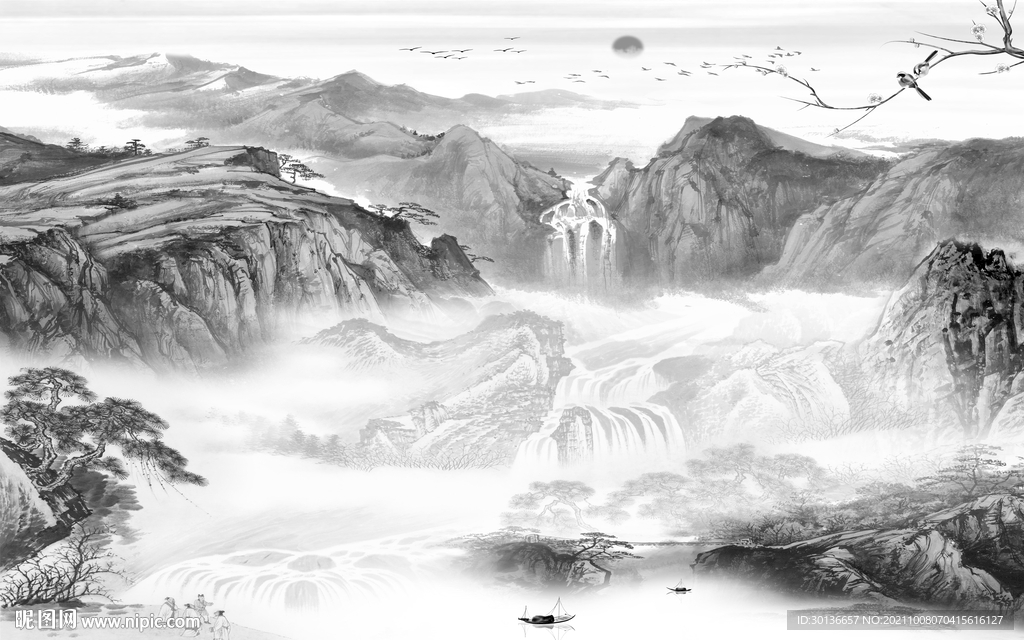 国画客厅风景山水 TIF分层