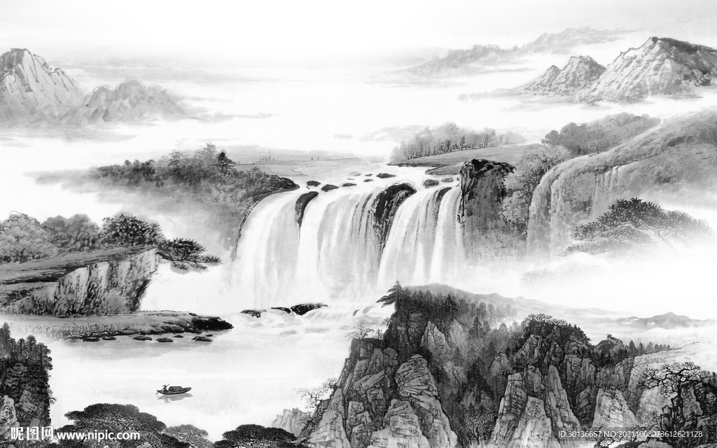 中国风客厅风景山水 TIF分层