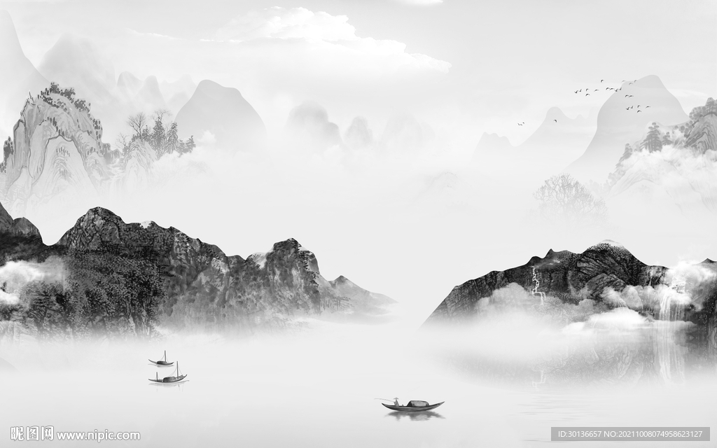 新款客厅灰色山水 TIF分层