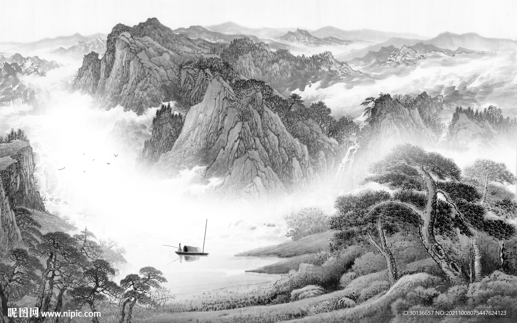 最新 客厅灰色山水 TIF分层