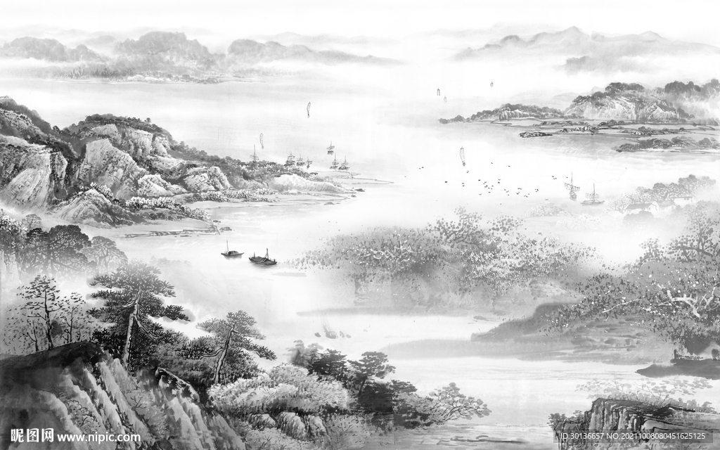 简约客厅灰色山水 TIF分层