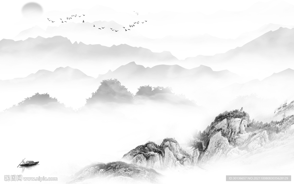 高档 客厅灰色山水 TIF分层