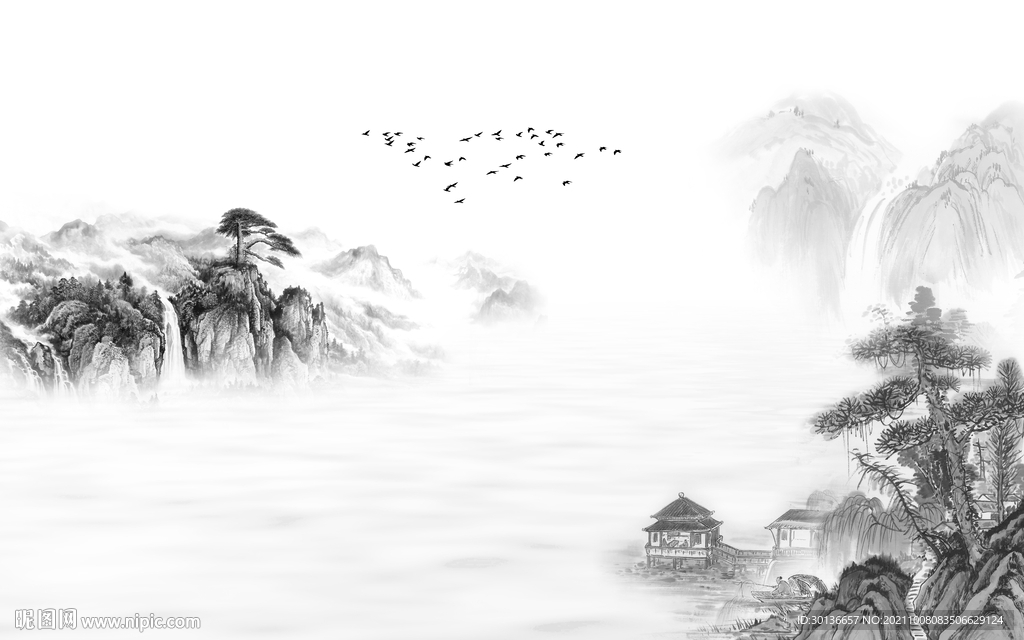 人气灰色山水图 TIF分层画