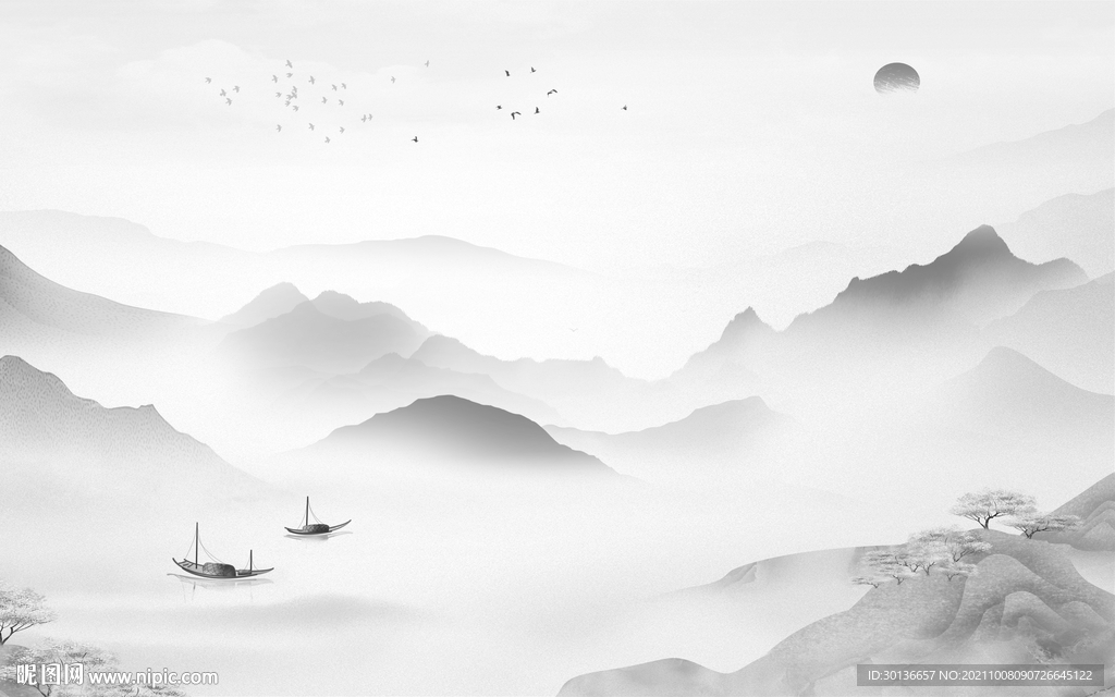 高档 灰色山水图 TIF分层画