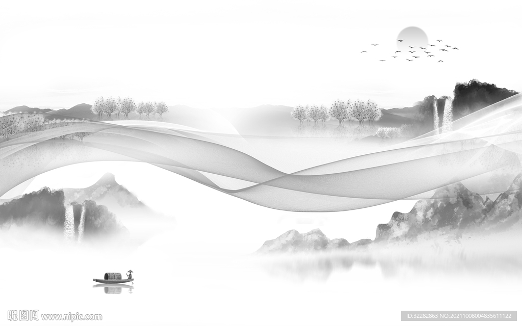 意境简约灰色山水 TIF分层