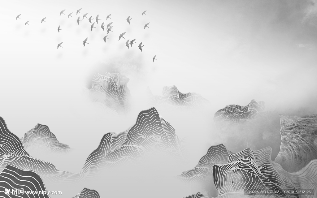 高端简约灰色山水 TIF分层