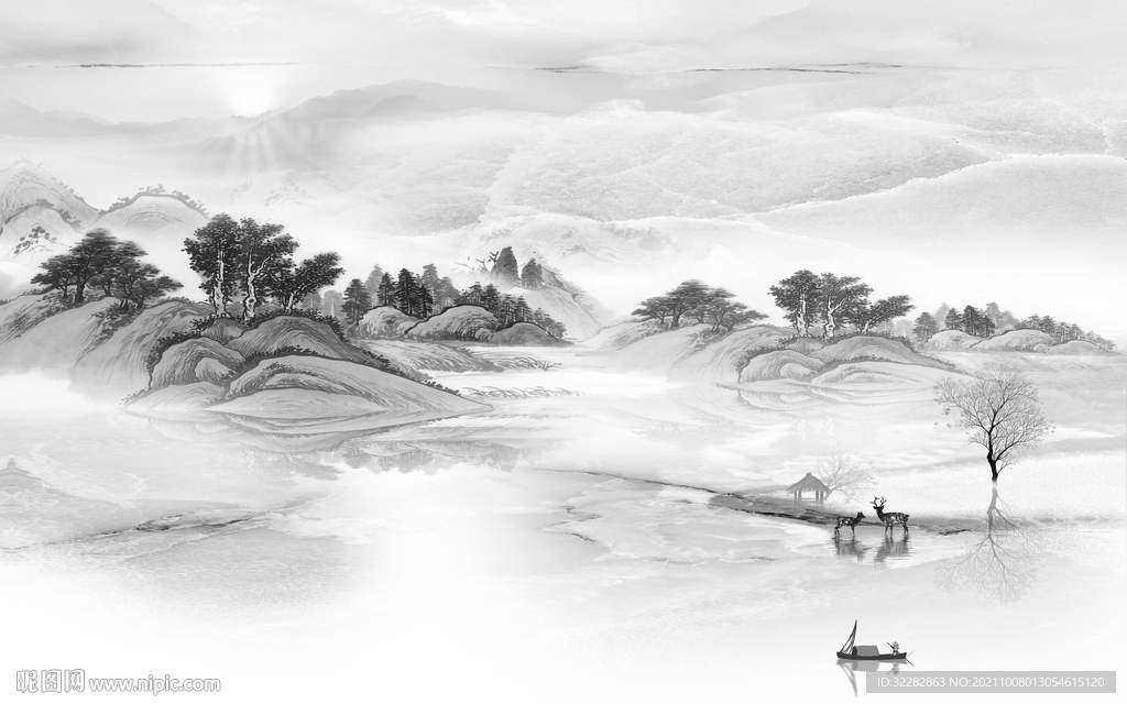 高清 简约灰色山水 TIF分层