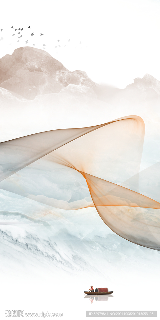 新中式风景玄关山水 TIF分层