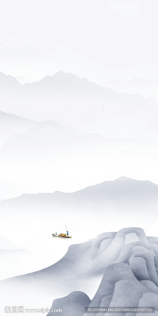 高端 玄关简约山水 TIF分层