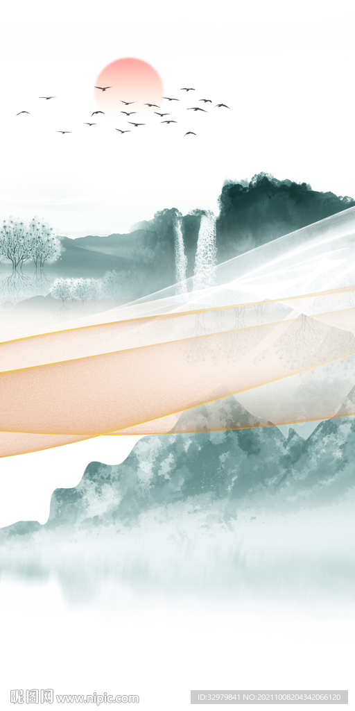 高端玄关意境山水 TIF分层