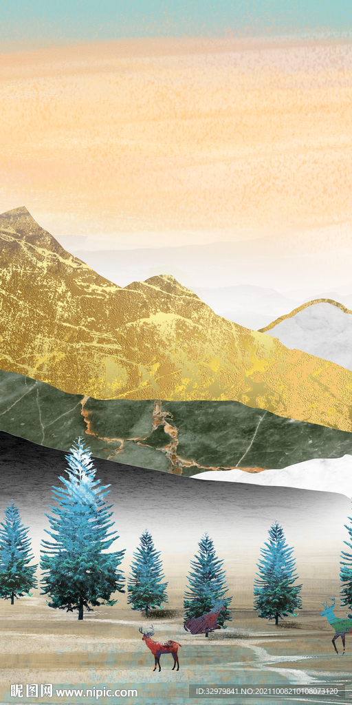 人气 中式玄关山水 TIF分层