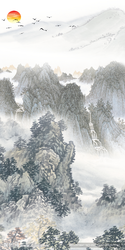 高档玄关意境山水 TIF分层