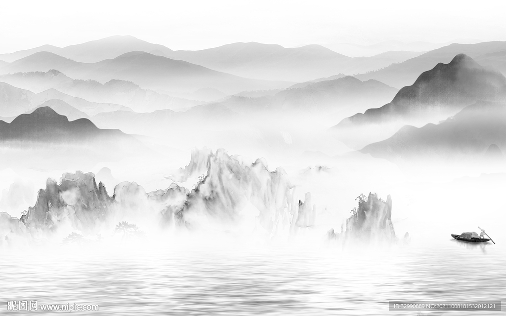 新中式客厅风景山水 TIF分层