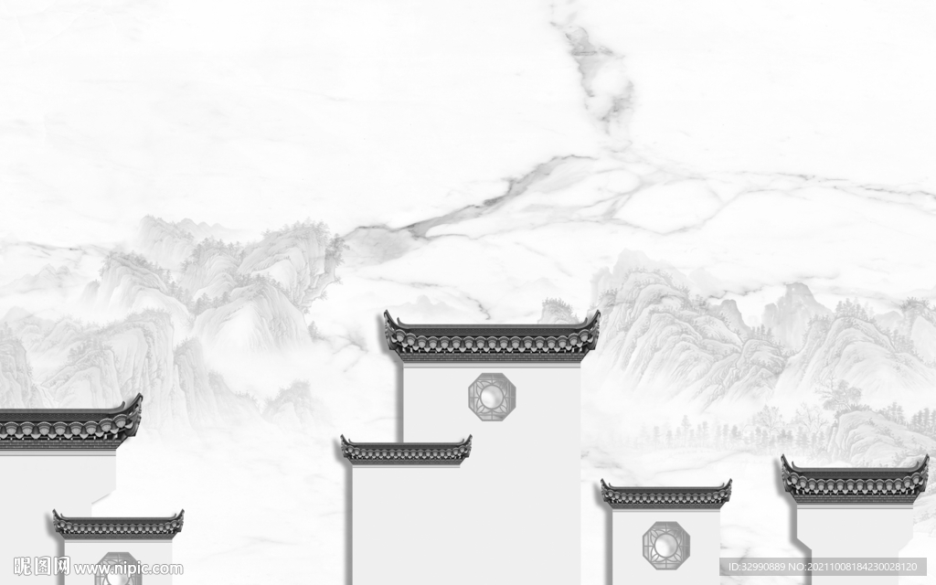 徽派 客厅意境山水 TIF分层