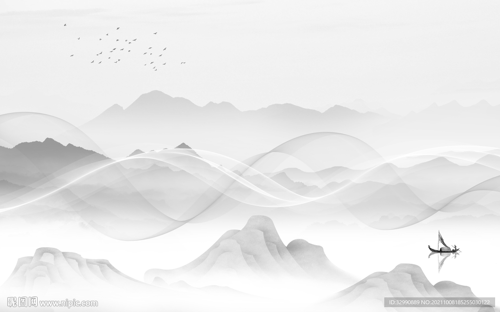 简约 客厅意境山水 TIF分层