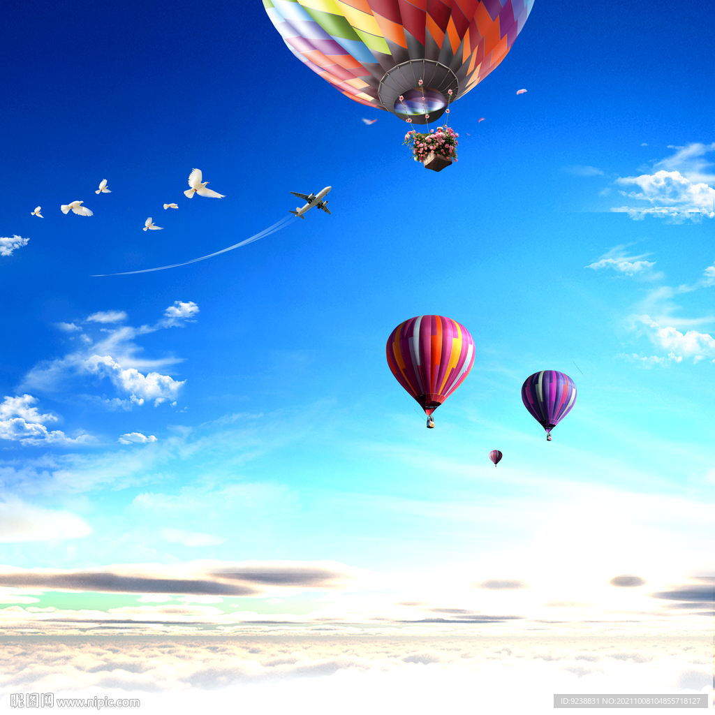 蓝天白云热气球