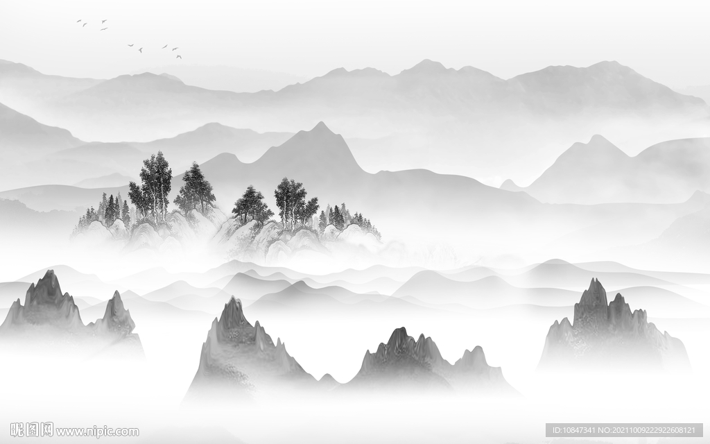 别墅意境背景山水 TIF分层