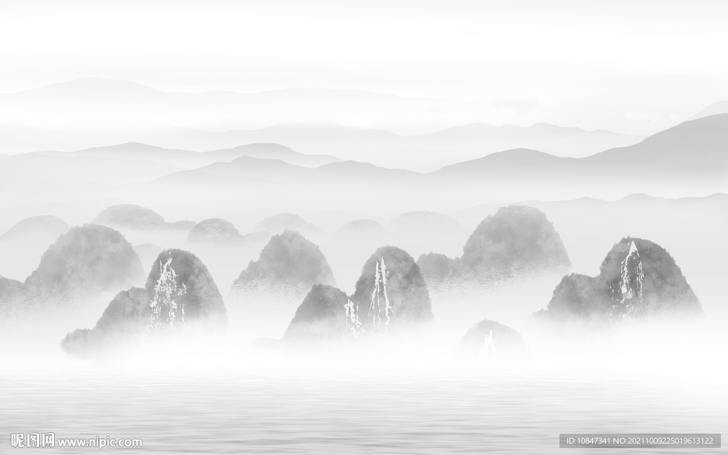 水墨灰色风景山水 TIF分层