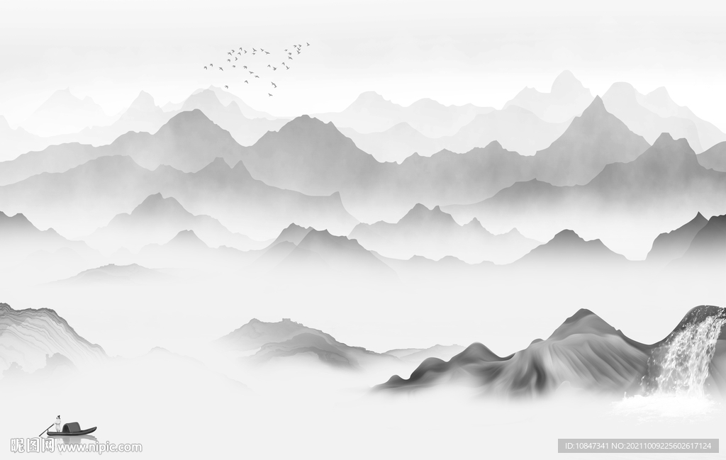 简约灰色风景山水 TIF分层