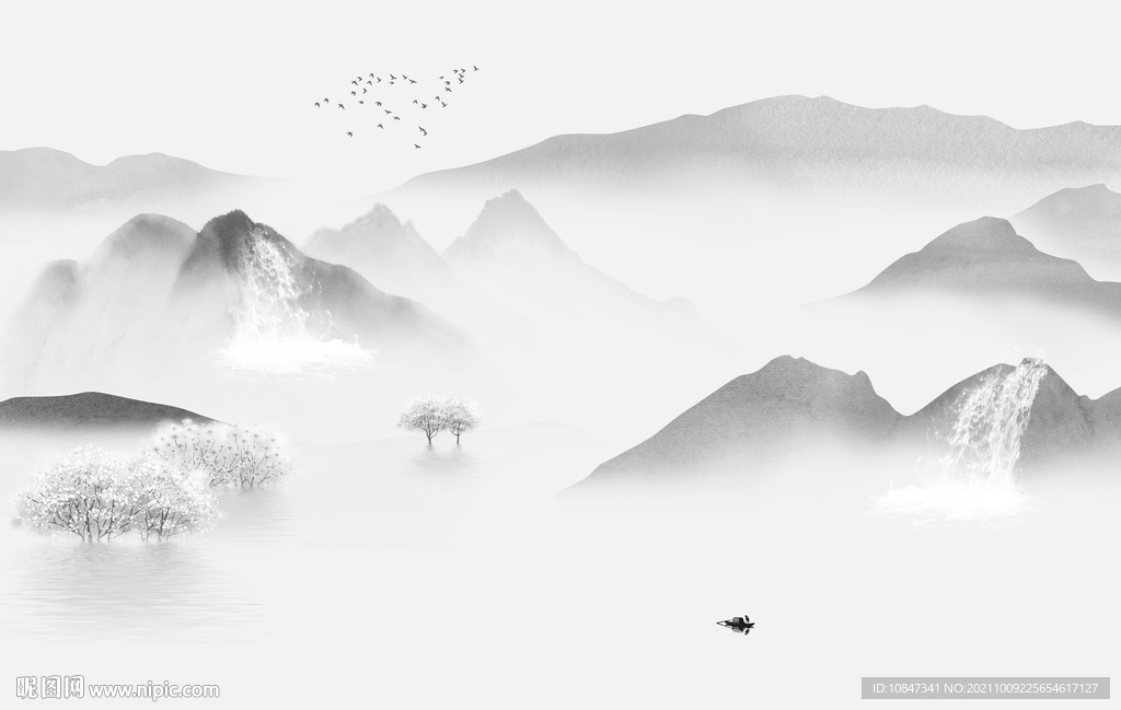 高档灰色风景山水 TIF分层