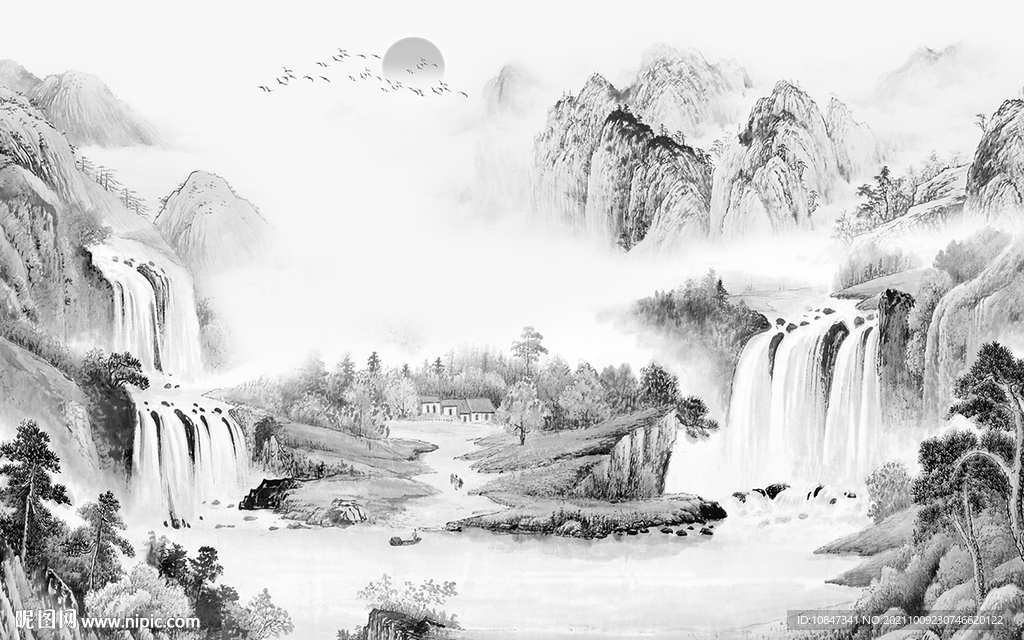 中式 意境客厅山水 TIF分层