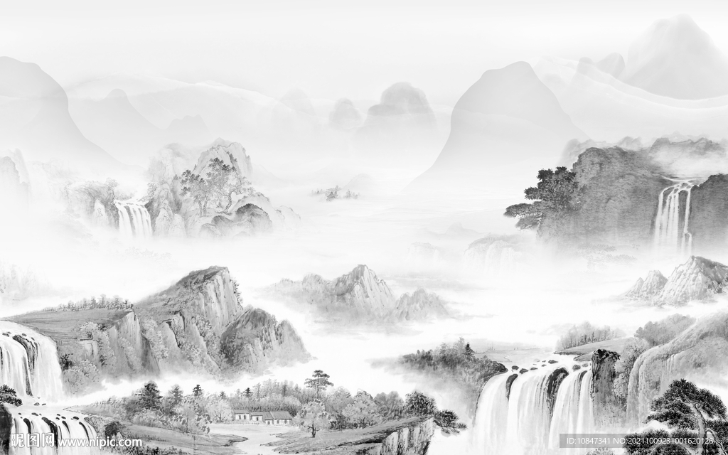 简约灰色山水图 TIF分层画