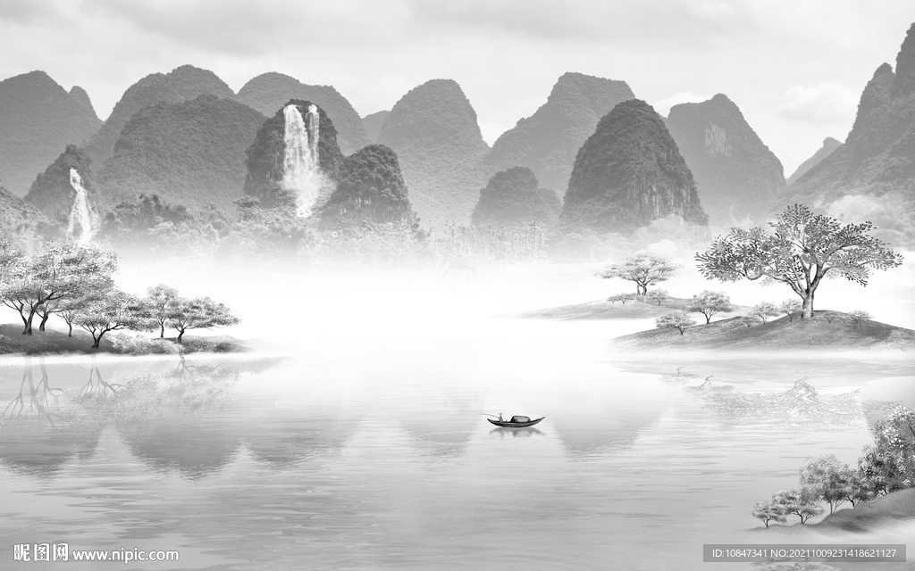 高档 灰色山水图 TIF分层画