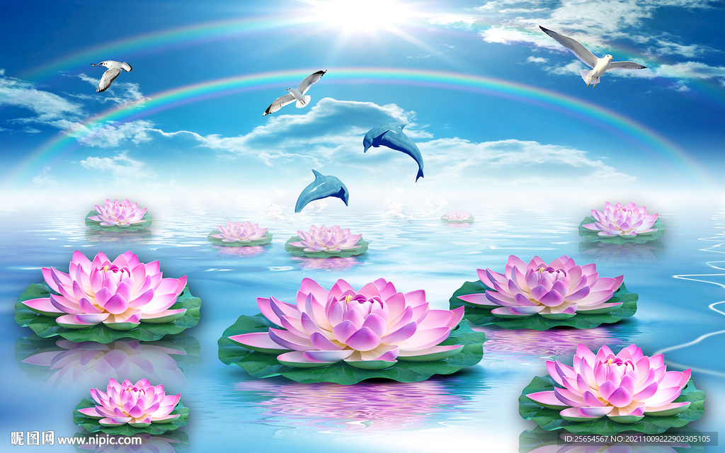 3D荷花立体电视背景墙