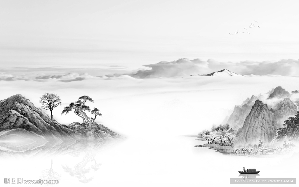 大气灰色现代山水 tif分层