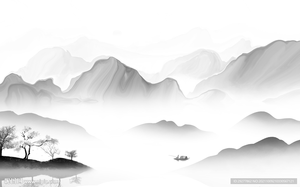 中式新款灰色山水 tif分层