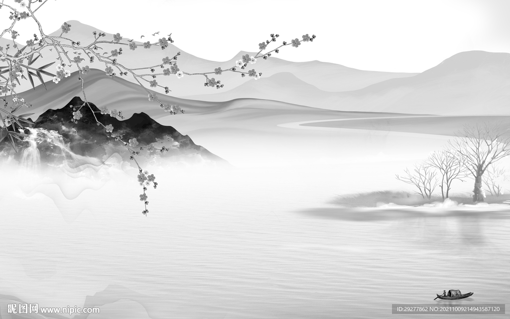 高档 新款灰色山水 tif分层