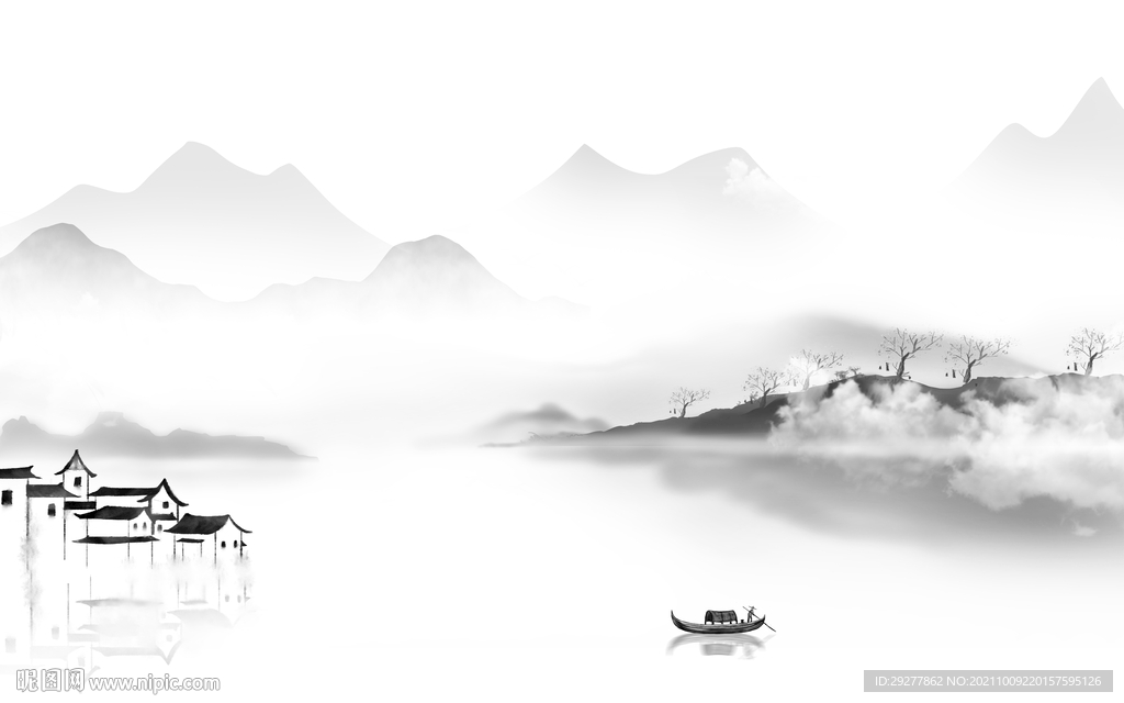 江南 客厅灰色山水 tif分层