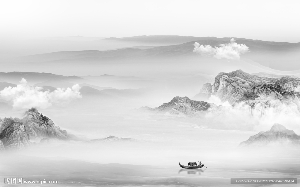 简约 客厅灰色山水 tif分层