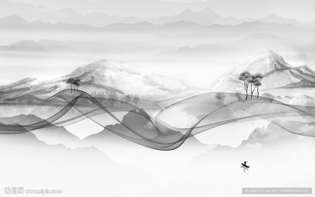 最新灰色山水背景 tif分层