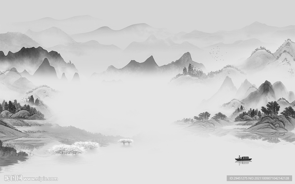 高档 灰色山水背景 tif分层